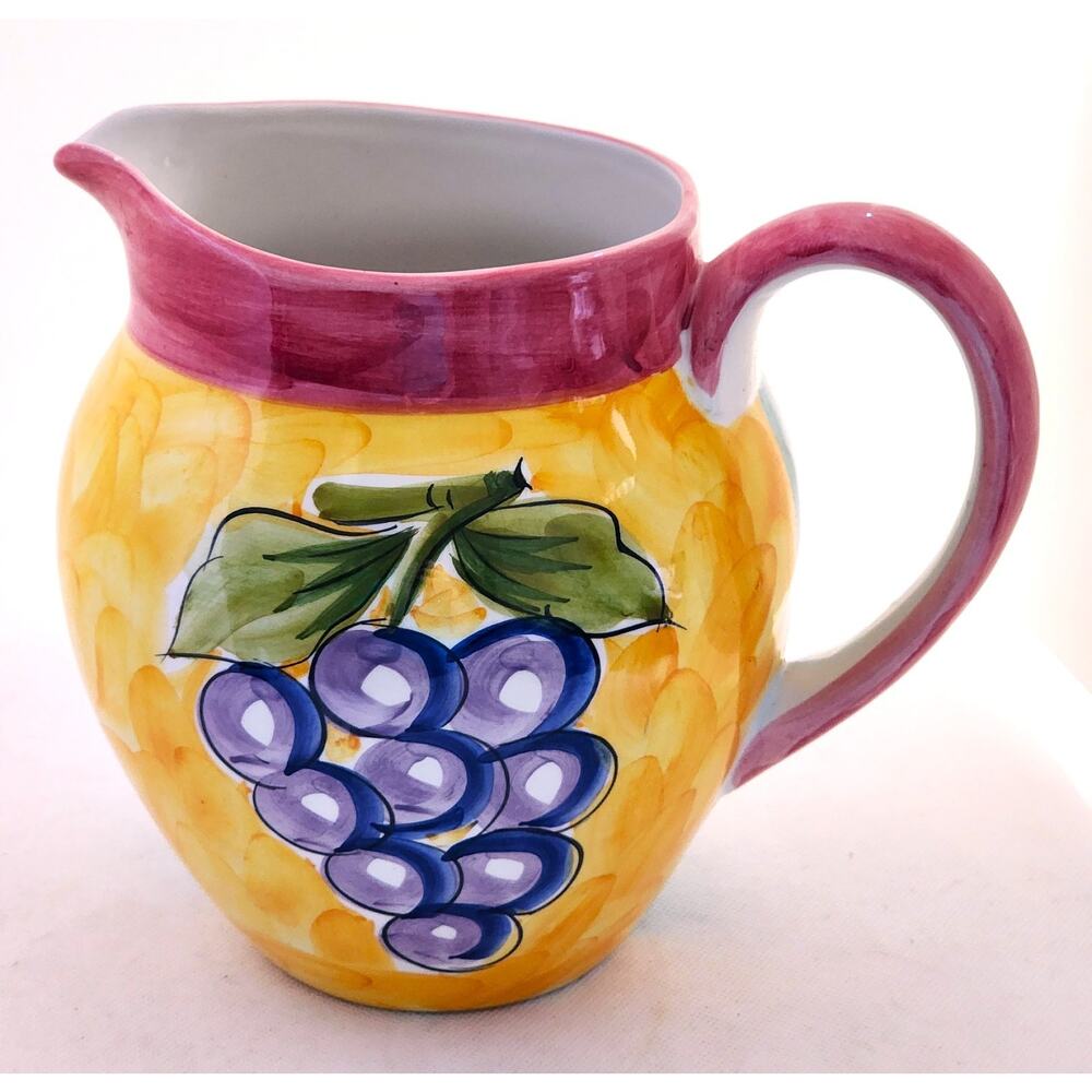 Pitcher/Vase-Hand Painted-Fruit Motif-Bright Colors-Made in Portugal-Holds 8 cup